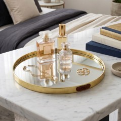 Plateau Miroir Rond ⌀24 cm avec Bordure Dorée