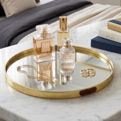 Plateau Miroir Rond ⌀24cm avec Bordure Dorée