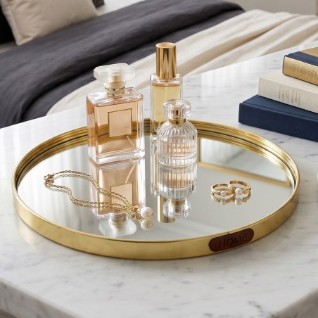Plateau Miroir Rond ⌀24cm avec Bordure Dorée