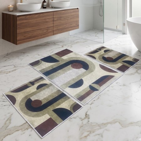 Set de 3 Tapis Salle de Bain Antidérapants - Marron