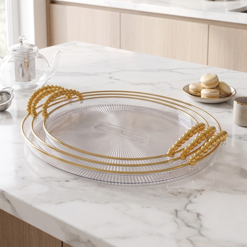 Lot de 3 Plateaux de Service Ovales en Plexiglass