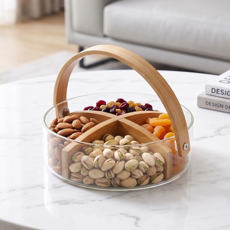 Porte Fruits Secs avec Compartiments en Bois 18 cm