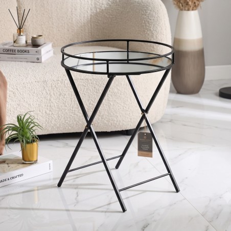 Table d’Appoint Pliante avec Plateau en Verre