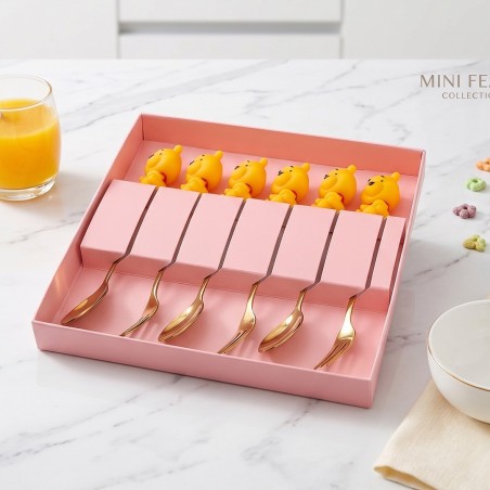 Coffret 6 Pièces – 3 Cuillères & 3 Fourchettes à Dessert Ourson