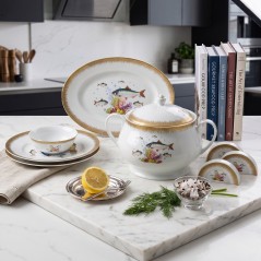 Service à Table en Porcelaine 31 Pièces – Motif Poisson