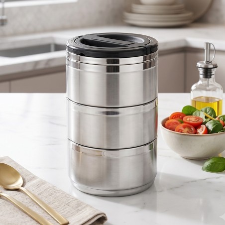 Lunch Box Isotherme 3 Niveaux en Acier Inoxydable