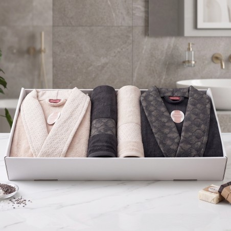 Coffret Peignoir et Serviettes 4 Pièces – Ensemble de Bain en Coton
