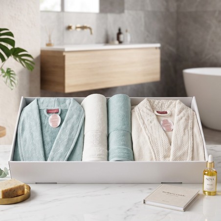 Coffret Peignoir et Serviettes 4 Pièces – Ensemble de Bain en Coton
