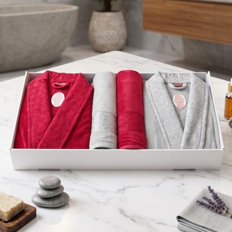 Coffret Peignoir et Serviettes 4 Pièces – Ensemble de Bain en Coton