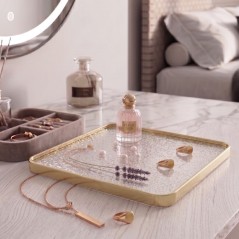 Plateau Miroir Carré 25 cm avec Bordure Dorée