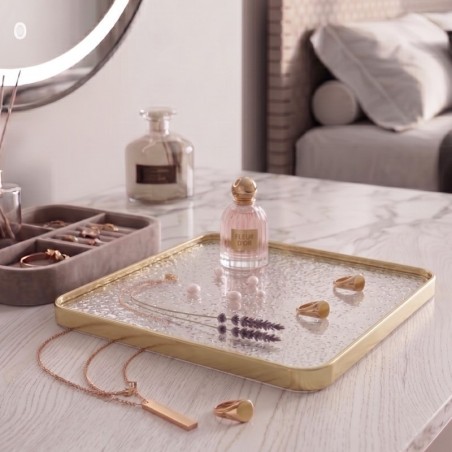 Plateau Miroir Carré 25 cm avec Bordure Dorée