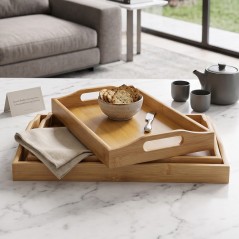 Ensemble de 3 Plateaux Rectangulaires en Bois