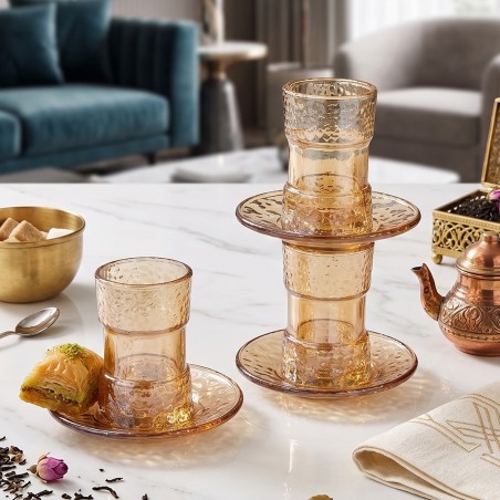Service à Thé 12 Pièces en Verre Ambré Texturé
