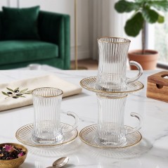 Service à Thé 12 Pièces en Verre avec Bord Doré
