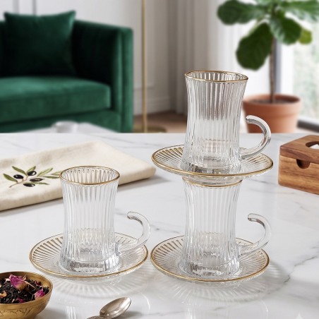 Service à Thé 12 Pièces en Verre avec Bord Doré