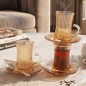 Service à Thé 12 Pièces en Verre Strié Ambré Service à Thé 12 Pièces en Verre Strié Ambré