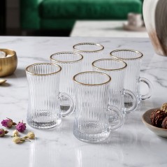 Service à Thé 6 Pièces en Verre Strié avec Bord Doré