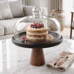 Support à Gâteau Foncé avec Cloche en Verre 25 cm