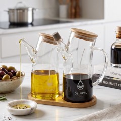 Set Huilier & Vinaigrier 2 Pièces en Verre avec Support