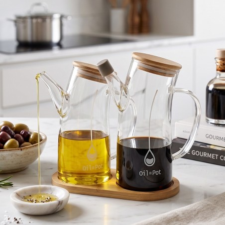 Set Huilier & Vinaigrier 2 Pièces en Verre avec Support