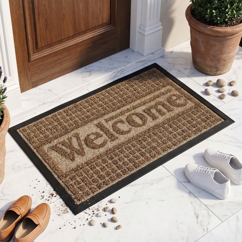 Tapis d’Entrée Welcome Tissé en Fibre Synthétique
