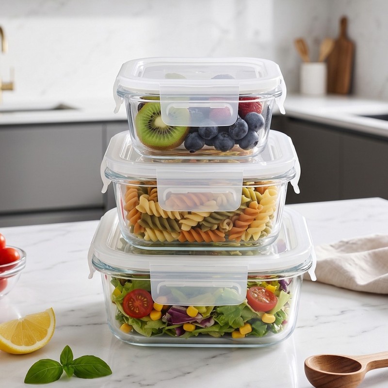 Ensemble de 3 Boîtes Alimentaires en Verre à Fermeture Hermétique