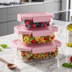 Ensemble de 3 Boîtes Alimentaires en Verre à Fermeture Hermétique