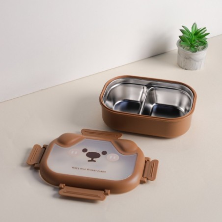 Lunch Box avec Compartiments en Inox Marron