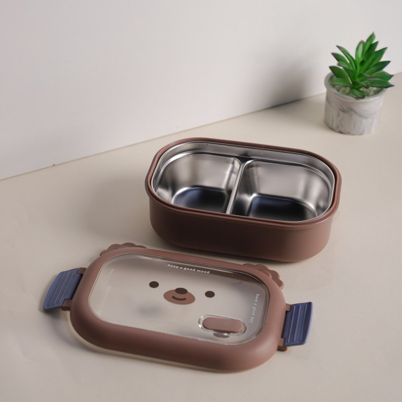 Lunch Box avec Compartiments en Inox Marron Lunch Box avec Compartiments en Inox Marron