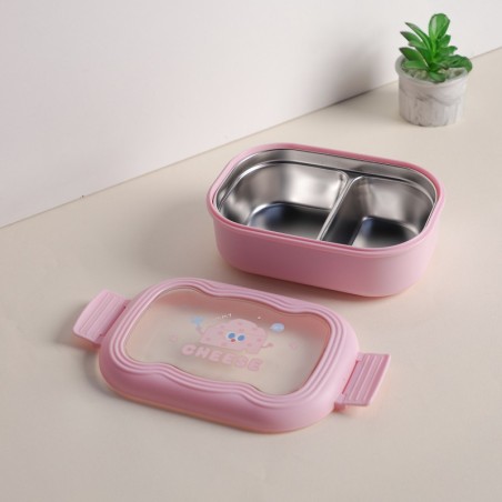 Lunch Box avec Compartiments en Inox Rose