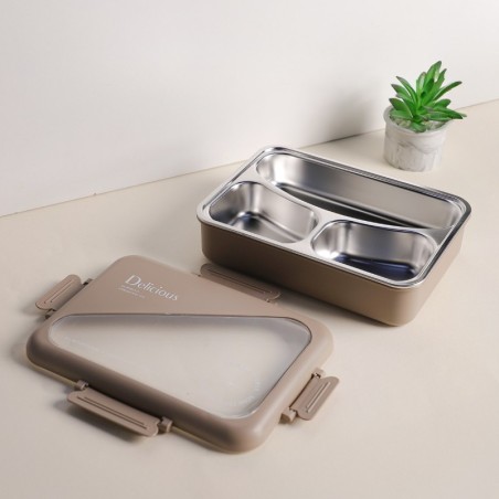 Lunch Box avec Compartiments en Inox Marron