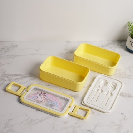 Lunch Box 2 Niveaux avec Couverts Jaune