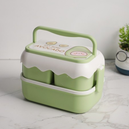 Lunch Box 2 Niveaux avec Couverts Vert