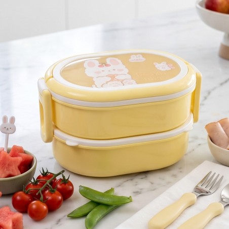 Lunch Box 2 Niveaux avec Couverts Jaune