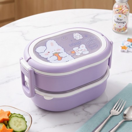 Lunch Box 2 Niveaux avec Couverts Violet