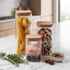 Set de 4 Boîtes en Verre avec Couvercles Effet Bois