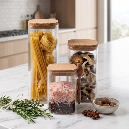 Set de 4 Boîtes en Verre avec Couvercles Effet Bois
