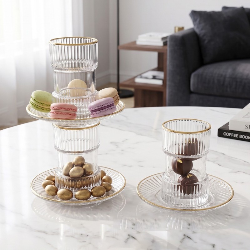 Service à Thé 12 Pièces en Verre avec Bord Doré Service à Thé 12 Pièces en Verre avec Bord Doré