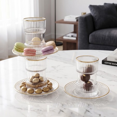Service à Thé 12 Pièces en Verre avec Bord Doré
