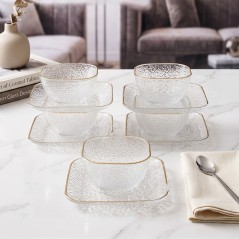Service à Dessert 10 Pièces en Verre Texturé