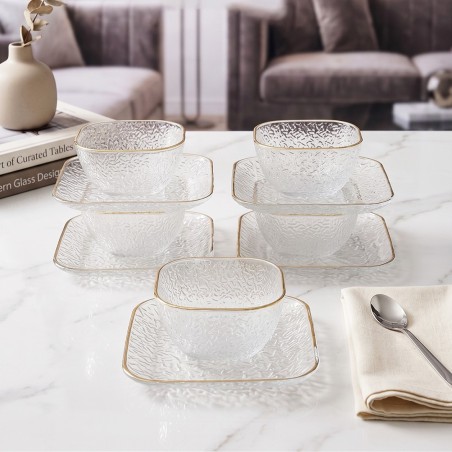 Service à Dessert 10 Pièces en Verre Texturé