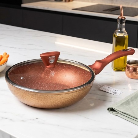 Poêle Sauteuse Effet Cuivre avec Couvercle en Verre