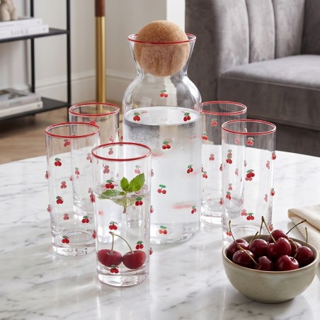 Service à Eau 7 Pièces en Verre Décor Cerise
