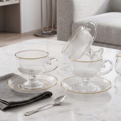 Service à Café en Verre avec Sous-Tasses