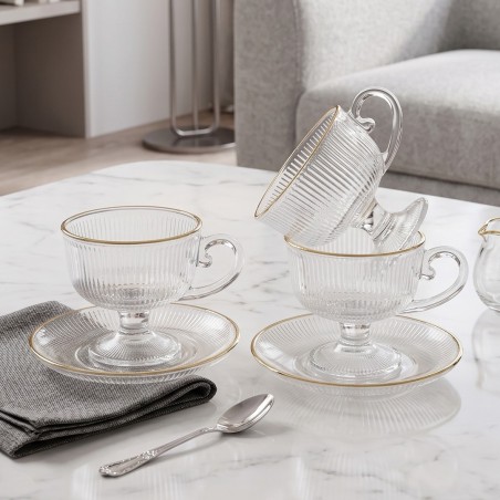 Service à Café en Verre avec Sous-Tasses
