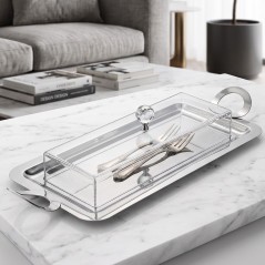 Plateau de Présentation en Acier Inoxydable avec Cloche 43x21 cm