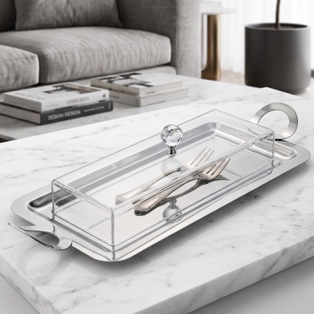 Plateau de Présentation en Acier Inoxydable avec Cloche 43x21 cm