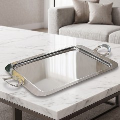 Grand Plateau de Service en Acier Inoxydable 47x43 cm