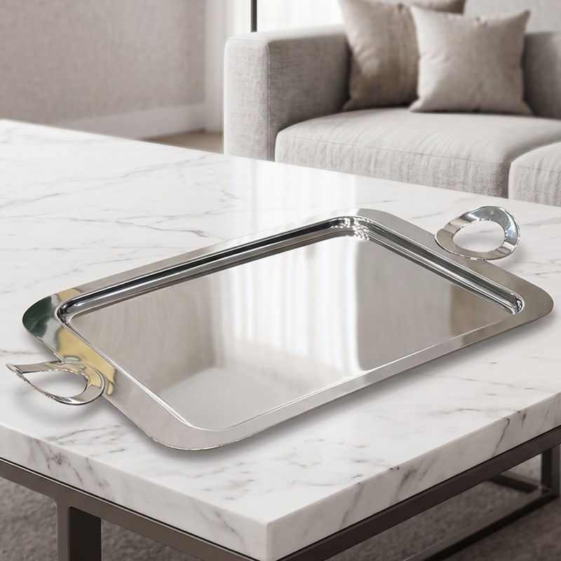Grand Plateau de Service en Acier Inoxydable 47x43 cm Grand Plateau de Service en Acier Inoxydable 47x43 cm