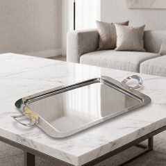 Plateau de Service avec Poignées en Acier Inoxydable 41x29 cm